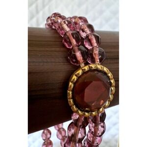 Vintage Lucious Purple Passion Glass Multi Strand Bracelet Gold Tone Statement